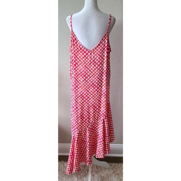 Tommy Bahama Slip Dress Large Tall Gingham Straps Maxi Beach Ruffles‎ Vibrant - Picture 7 of 12